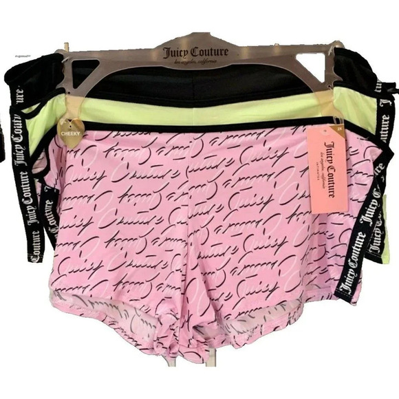 Juicy Couture Plus 2X Script Print- Neon Yellow- Black Side Logo Cheeky Panties - Picture 2 of 6